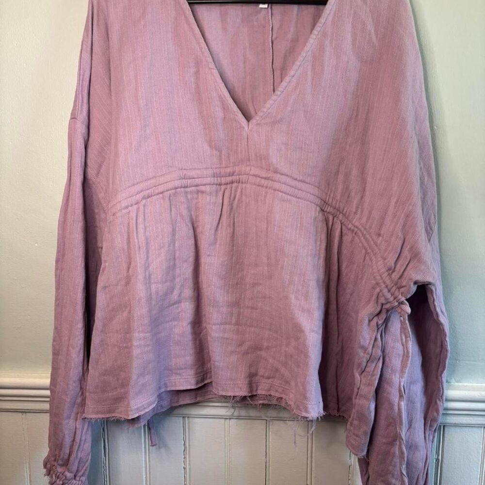 True Craft Mauve Boho Peasant Blouse XXL Flowy Long Sleeve V Neck Top